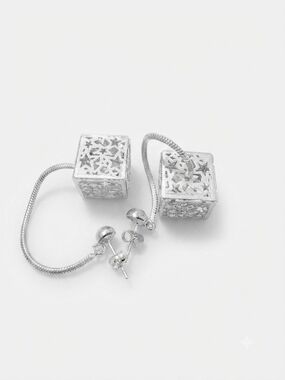 Intricate Filigree Cube Drop Earrings With CZs Within